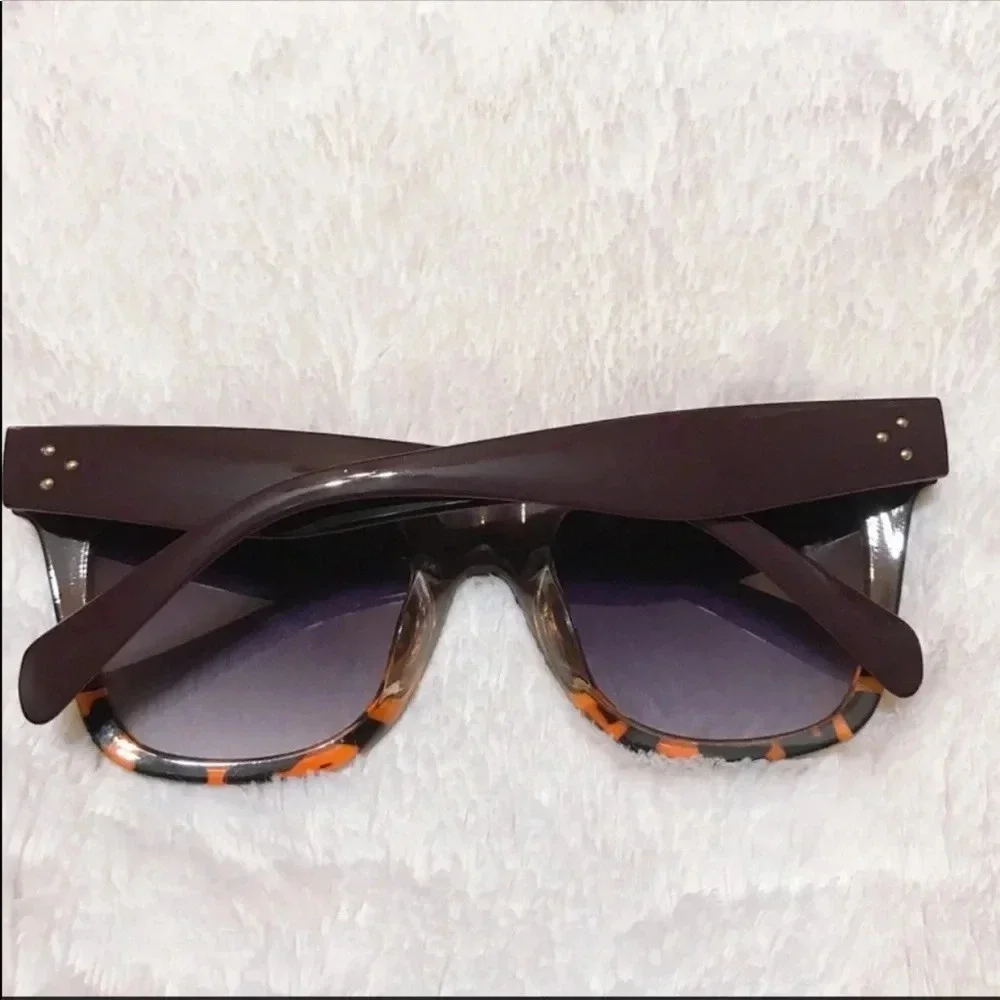 New Dark Brown & Leopard Retro Large Sunglasses